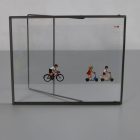 Áttetsző retro diavetítő kép fém keretben. Biciklizve...