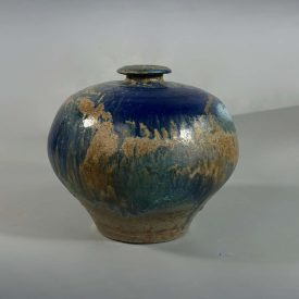 Nagyméretű, duci kék samott váza