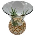 Hand-painted large glass vase with a pineapple motif 50s