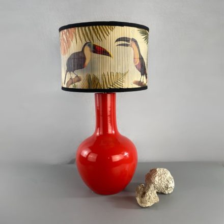 Italian design large ceramic table lamp in a red–coral shade