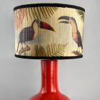 Italian design large ceramic table lamp in a red–coral shade