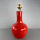 Italian design large ceramic table lamp in a red–coral shade
