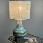 Turquoise vintage table lamp with hand made lamp shade