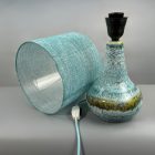 Turquoise vintage table lamp with hand made lamp shade