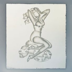   Art Deco Acid-Etched Mirror Panel with Pin-Up Female Form – Italian Design Element, 1930s–1940s