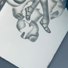 Art deco savmaratott tükörpanel pin-up női alakkal, strandmotívumú egyedi design elem