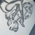 Art deco savmaratott tükörpanel pin-up női alakkal, strandmotívumú egyedi design elem