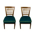 Art Deco solid wood turquoise velvet dining chairs pair