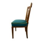Art Deco solid wood turquoise velvet dining chairs pair