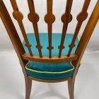 Art Deco solid wood turquoise velvet dining chairs pair