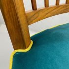 Art Deco solid wood turquoise velvet dining chairs pair