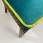 Art Deco solid wood turquoise velvet dining chairs pair