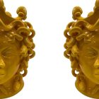 New ceramic Medusa female head statue, vase. Ancient Sicilian technique, mythological theme by F. Pistone