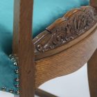 Single solid wood chair- turquoise velvet carved-