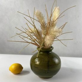   Mid-century "sangha" olive green glazed ceramic vase