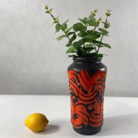 Brutalist black and orange abstract vase