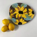 Vintage asymmetric sunflower ceramic fruit bowl