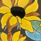 Vintage asymmetric sunflower ceramic fruit bowl
