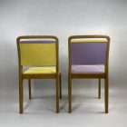 Mid-century Duo of Solid Wood Chairs in Pastel Purple-Yellow Vegan Leather. Urban Chic
