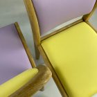 Mid-century Duo of Solid Wood Chairs in Pastel Purple-Yellow Vegan Leather. Urban Chic