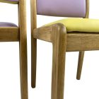 Mid-century Duo of Solid Wood Chairs in Pastel Purple-Yellow Vegan Leather. Urban Chic