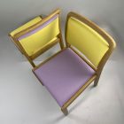 Mid-century Duo of Solid Wood Chairs in Pastel Purple-Yellow Vegan Leather. Urban Chic