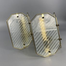 Spanish vintage glass and copper wall lamp pair