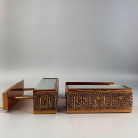 Mid-century copper-milk glass extravagant wall lamp pair