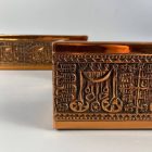 Mid-century copper-milk glass extravagant wall lamp pair