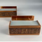 Mid-century copper-milk glass extravagant wall lamp pair
