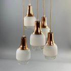 Mid-century vörösréz és üveg mennyezeti csillár