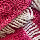 Retro pink plastic round tablecloth