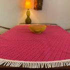 Retro pink plastic round tablecloth