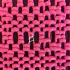 Retro pink plastic round tablecloth