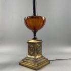Pair of Leviton large American Empire style copper and glass table lamps