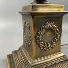 Pair of Leviton large American Empire style copper and glass table lamps