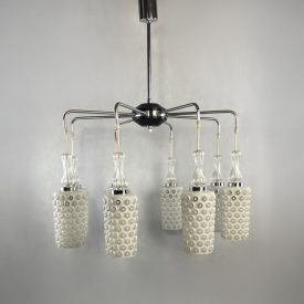   Ritka nagyméretű Szarvasi retro,mid üveg-fém mennyezeti csillár - 8 karos -