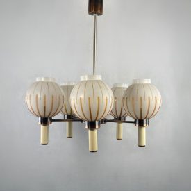   "Csíkos gömb" retro üveg-fém mennyezeti lámpa 