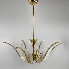   Venini Glass Palm Ceiling Chandelier, 1970s, Hollywood Regency