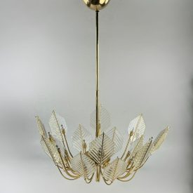   Italian 16 Light Glass Chandelier Decorated with Leaf Motif by La Murrina, 1970's