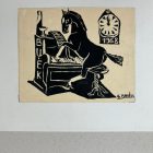 Balázs Jr. - 1968 - BUÉK - Linocut - The bar pianist's horse -