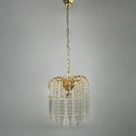   Italian Murano Hollywood Regency Glass and Brass Chandelier from 1950/60