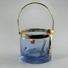 Italian glass ice bucket with ice tongs - violet / blue color changing glass - LACS