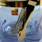 Italian glass ice bucket with ice tongs - violet / blue color changing glass - LACS